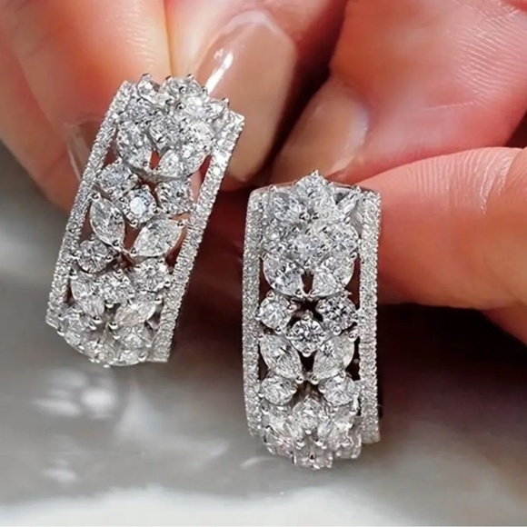 Cz Diamond Floral Post Back Drop Earrings - Picture 8 of 16